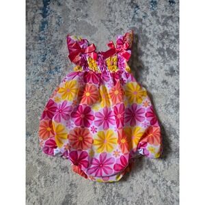 Duck Duck Goose‎ Baby Girl Romper Pink Floral Stretch Bow Strap Accents 3-6M